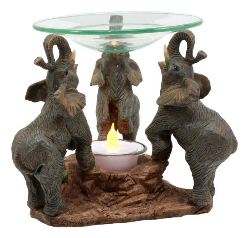 Ebros Trio Elephants Oil Warmer Statue Wax Tart Burner Aroma Diffuser Figurine