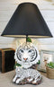 Ebros White Rare Alaskan Tiger Desktop Table Lamp Statue With Black Fabric Shade