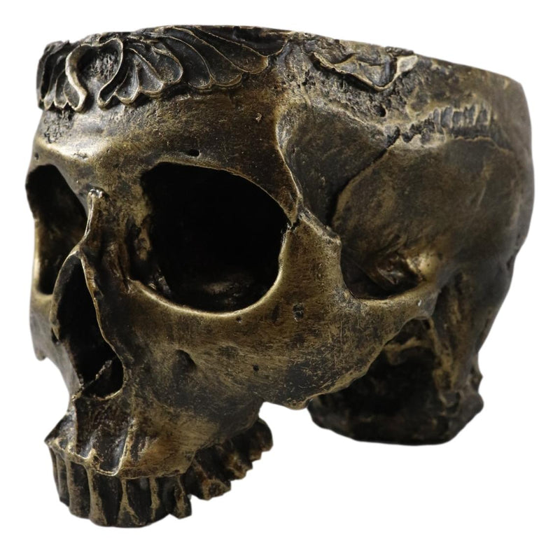 Ebros Day Of The Dead Barocco Floral Scroll Half Skull Planter Decor Bowl Figurine