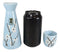 White Sakura Cherry Blossom Sky Blue Ceramic Sake Set Carafe Flask With 4 Cups