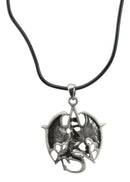 Gothic Red Pentagram Star Dragon Pendant Pewter Necklace Fantasy Mythical Legend
