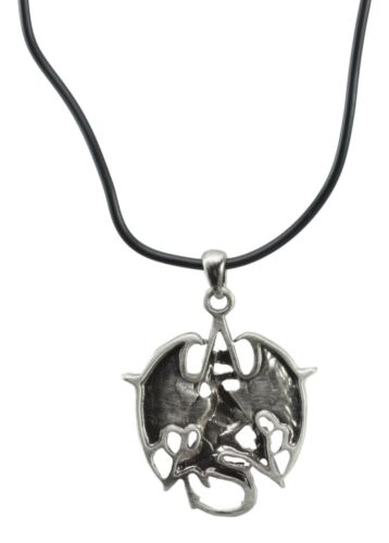 Gothic Red Pentagram Star Dragon Pendant Pewter Necklace Fantasy Mythical Legend