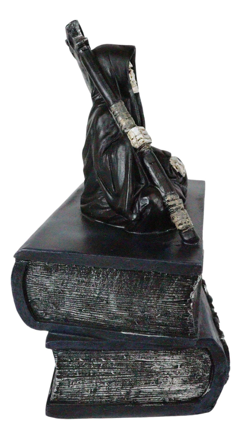 Ebros Macabre Grim Reaper With Scythe Sitting On Books Of Life Jewelry Box