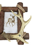 Rustic Buckhorn Stag Deer Trophy Bust And Antlers With Wooden Logs Picture Frame