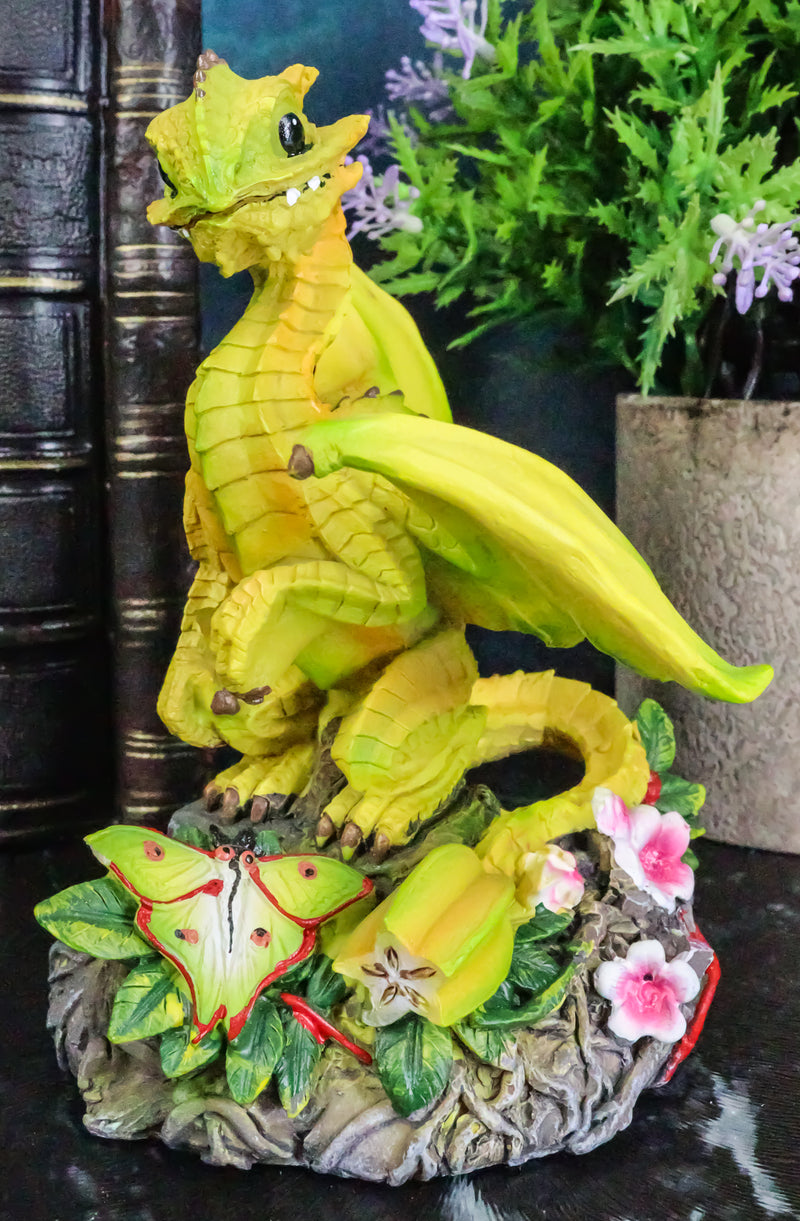 Ebros Fantasy Green Thumb Yellow Starfruit Dragon Statue Fairy Garden Collectible