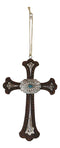 Rustic Western Turquoise Faux Leather Crosses Set of 4 Christmas Tree Ornaments