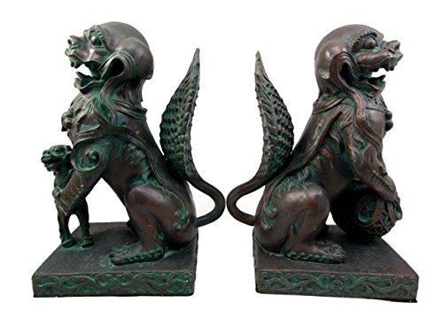 Ebros Imperial Palace Guardian Foo Dogs Lions Bookends Figurine Pair 10" H