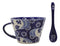 Blue Chrysanthemum Breeze Porcelain Coffee Tea Cafe Mug With Spoon 12oz