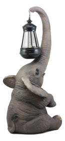 Ebros Elephant Pachyderm Safari Figurine W/ Solar LED Light Lantern 16.25"H