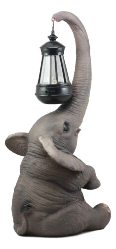 Ebros Elephant Pachyderm Safari Figurine W/ Solar LED Light Lantern 16.25"H