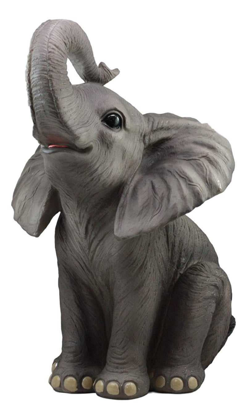 Ebros Ruby The Elephant Sitting Pretty with Trunk Up Large Statue 17" Tall