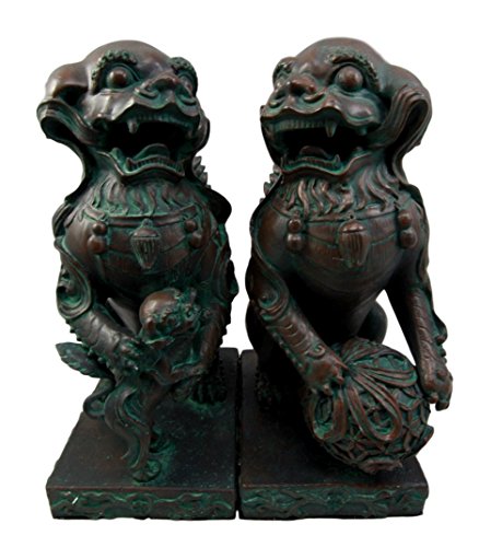 Ebros Imperial Palace Guardian Foo Dogs Lions Bookends Figurine Pair 10" H