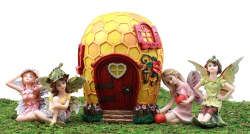 Fairy Garden Miniatures Starter Kit Bumblebee Honeycomb & 4 Mini Fairy Figurines