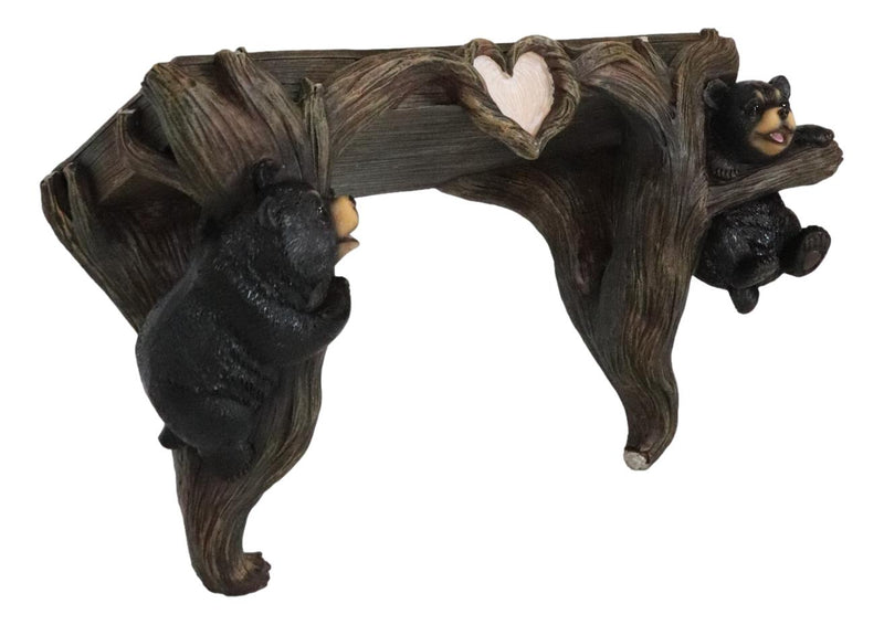 Whimsical 2 Climbing Black Bears By Forest Tree Branches Floating Wall Shelf