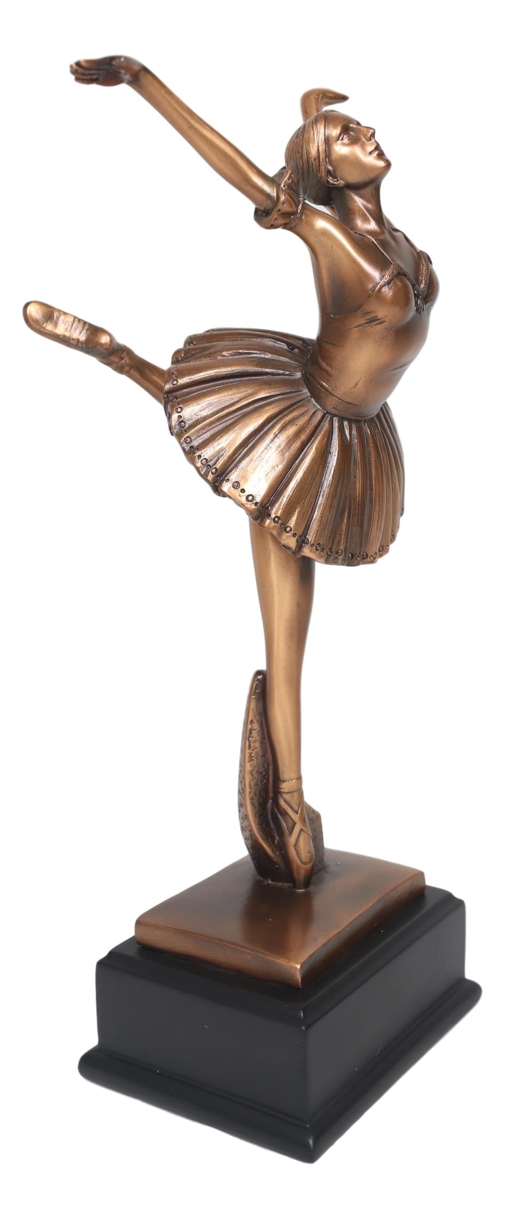 Graceful Attitude Little Ballerina Ballet Dancer Bronze Electroplated Statue - Ebros Gift
