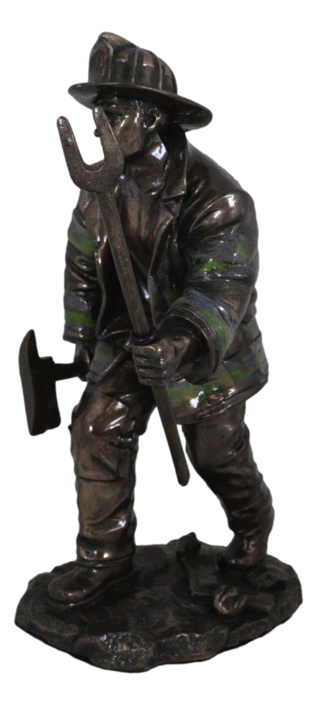 Fireman With Fire Axe And Fork Statue 7.25"Tall In The Line of Duty Fire Rescue