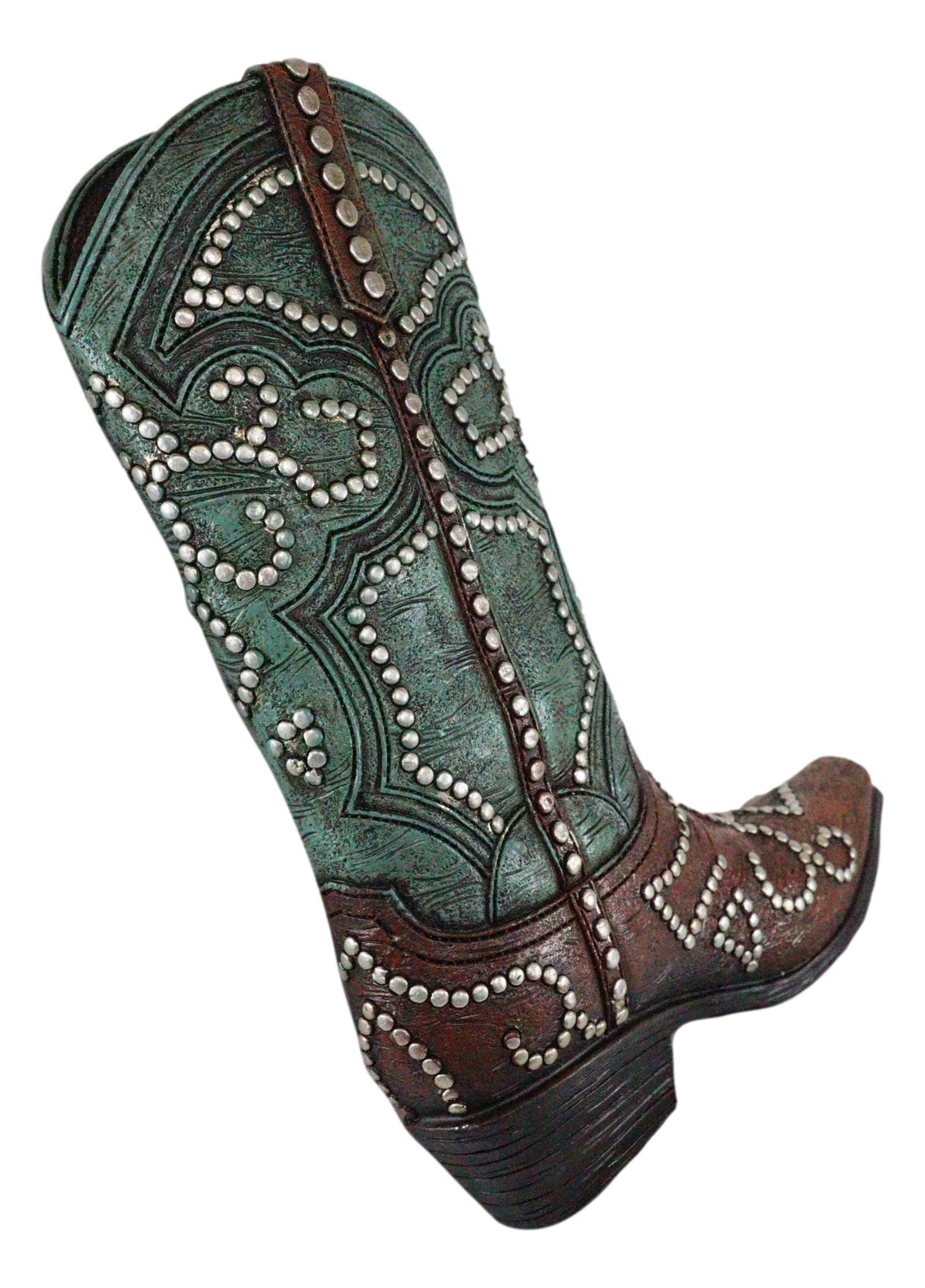 Ebros Rustic Western Teal Faux Tooled Leather W/ Nailheads Cowgirl Boot Decor
