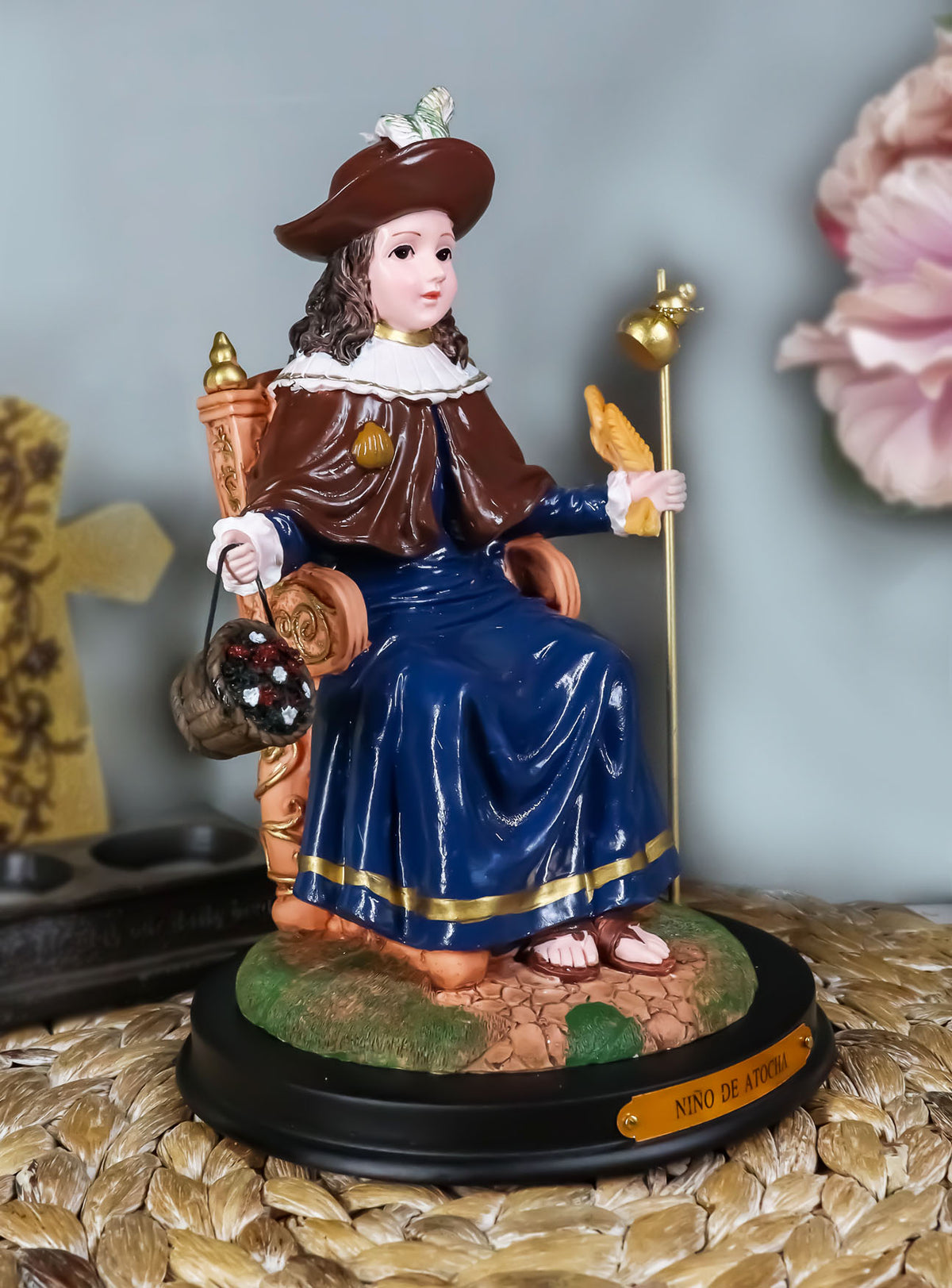 Roman Catholic Santo Nino De Holy Infant of Atocha Seated On Throne Statue Decor - Ebros Gift