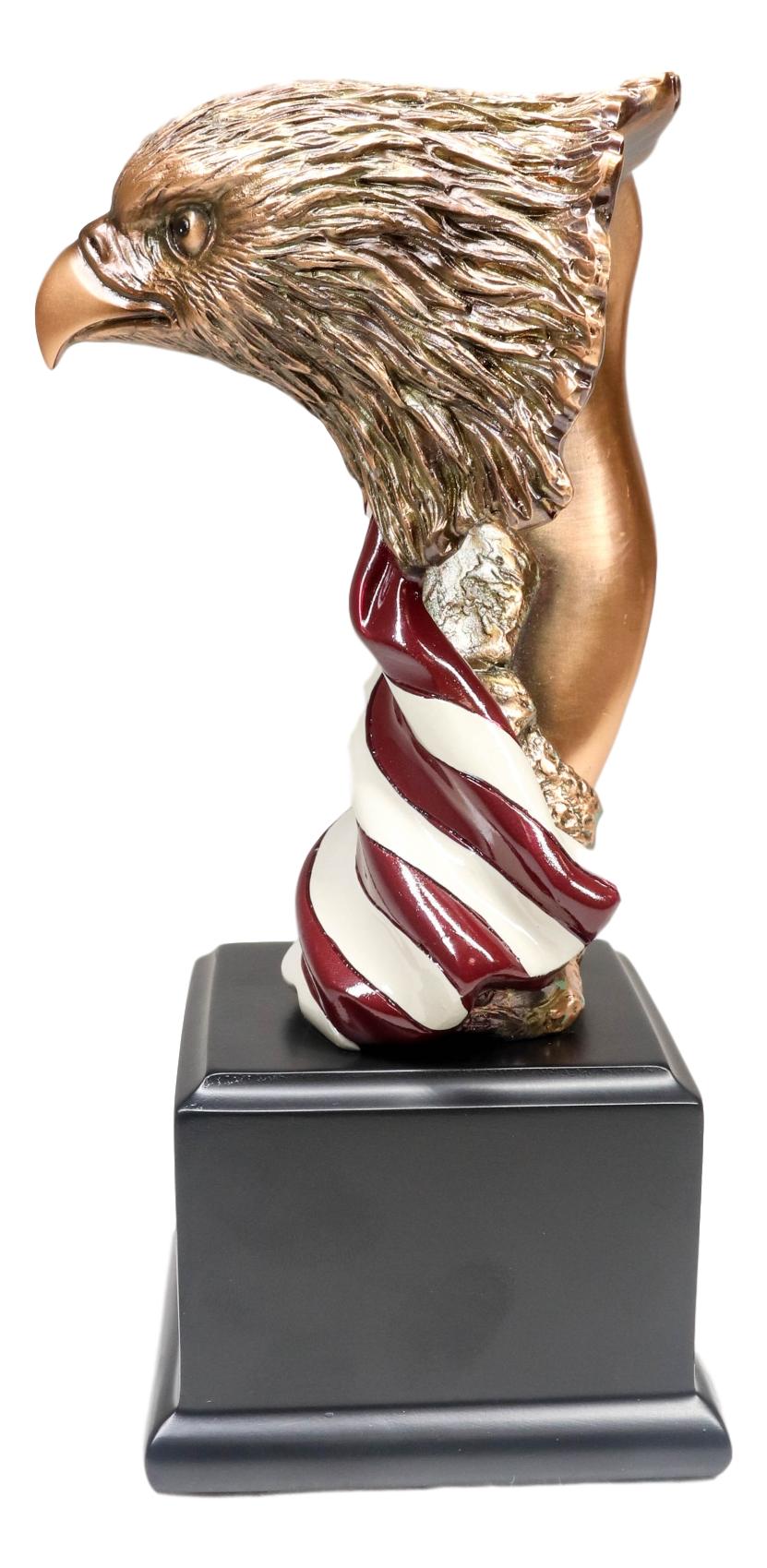 Patriotic Bald Eagle On USA Star Spangled Banner Flag Bust Electroplated Statue - Ebros Gift