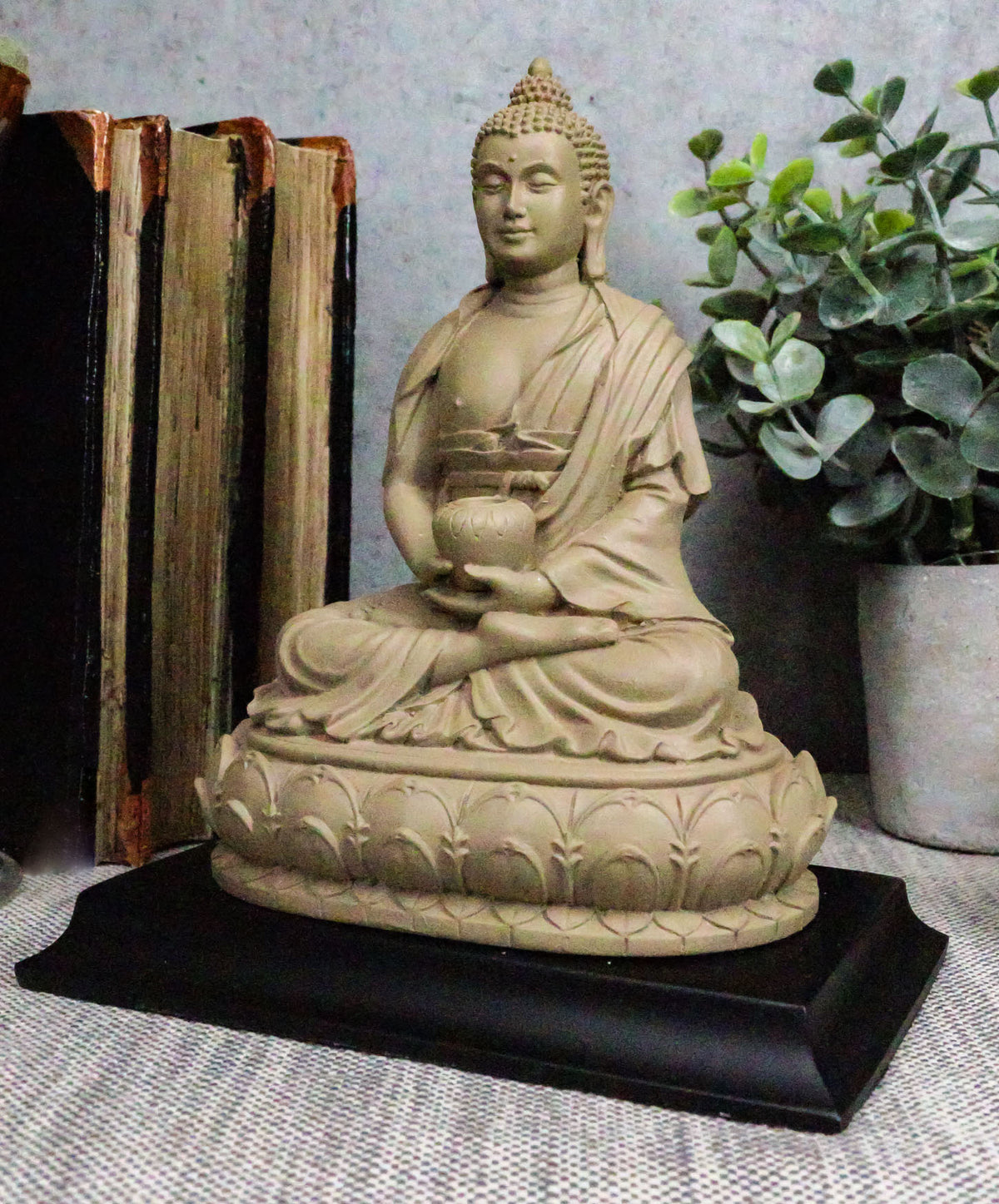 Meditating Buddha Shakyamuni On Lotus Throne Altar Statue 6"H On Wooden Pedestal