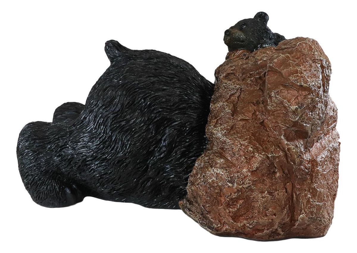 Ebros Large Whimsical Rustic Forest Black Bear Butt Stuck In Rock Hole With Cub Statue