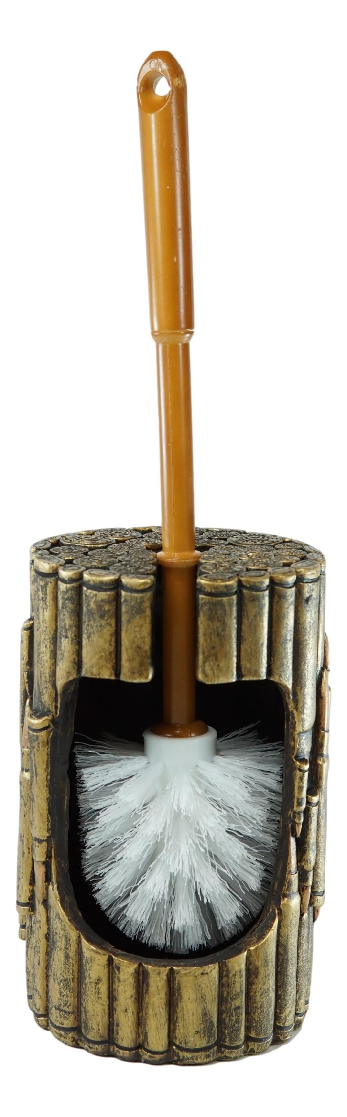 Western Military Rifle Ammo Shells Gold Tone Bullets Toilet Brush and Holder Set - Ebros Gift