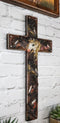 Rustic Western Colorful Horses Breeds Faux Tooled Leather Finish Wall Cross 11"