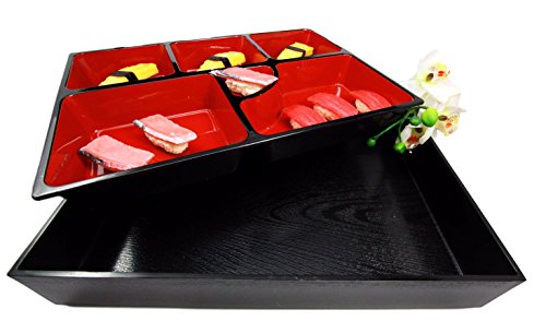 Ebros Japanese 6 Compartments Restaurant Bento Box Plastic Serving Platter - Ebros Gift