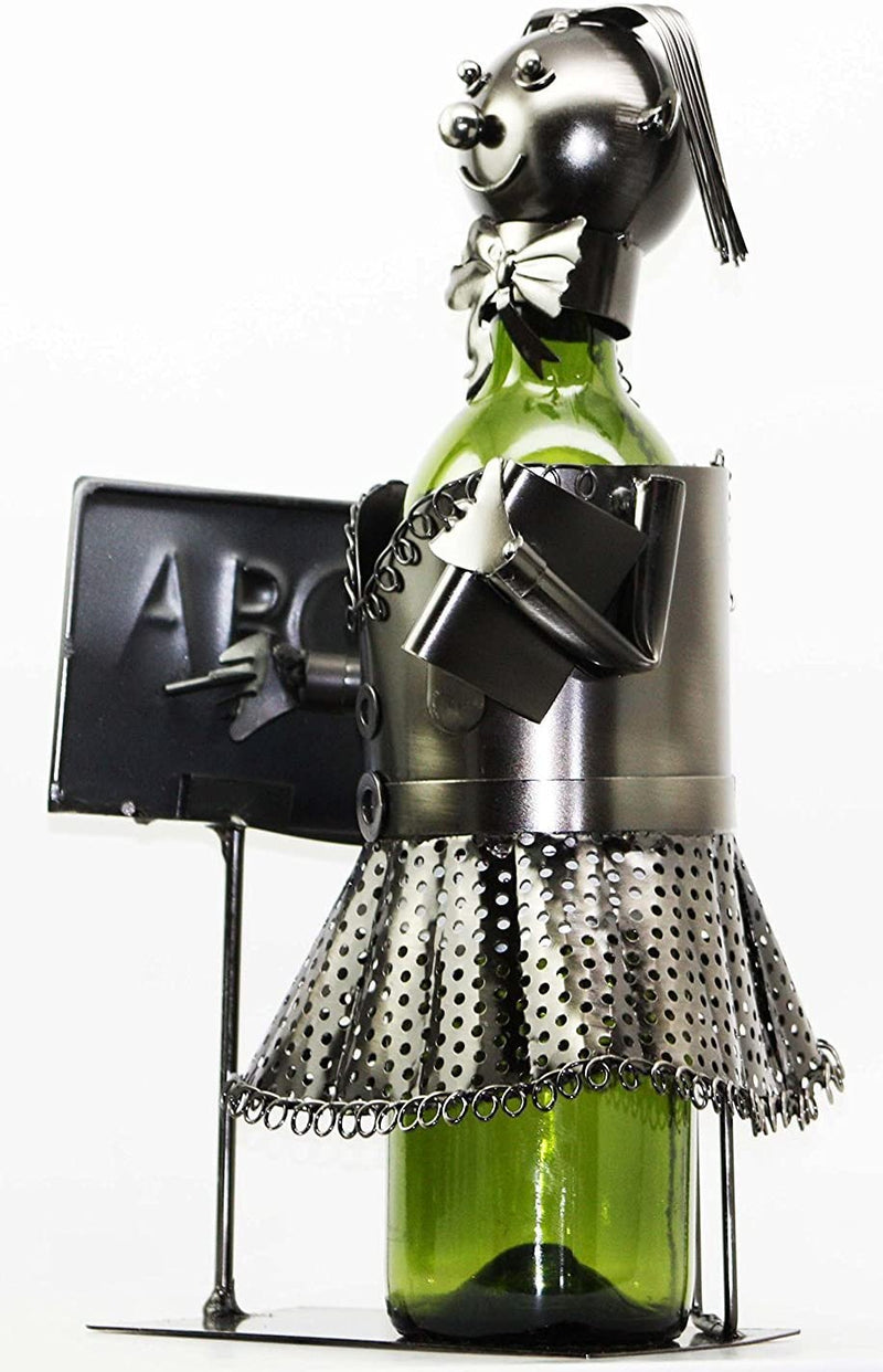 13" Tall Female Teacher With Lesson Board Hand Made Metal Wine Bottle Holder Caddy Figurine