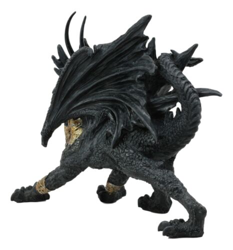 Tharos The Blue Sapphire Golden Armored Dragon Statue 10"Long Fantasy Home Decor