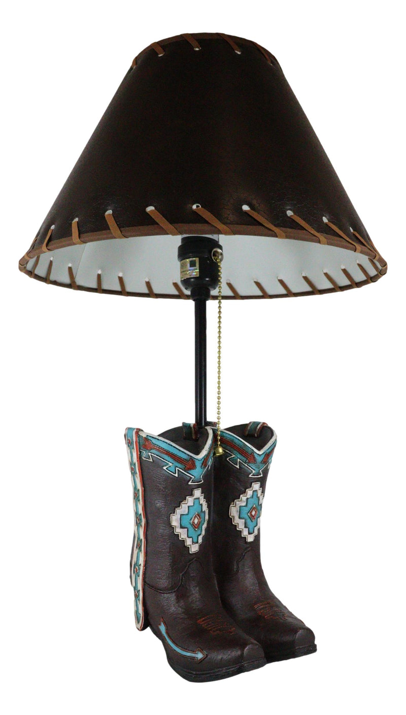 Western Aztec Tribal Patterns Cowgirl Cowboy Boots Table Lamp With Laced Shade