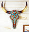 Large Western Steer Cow Skull With Mosaic Turquoise Stones And Beads Wall Decor