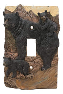 Rustic Western Mountain Bear And Cubs Single Toggle Switch Plate Cover Set of 2