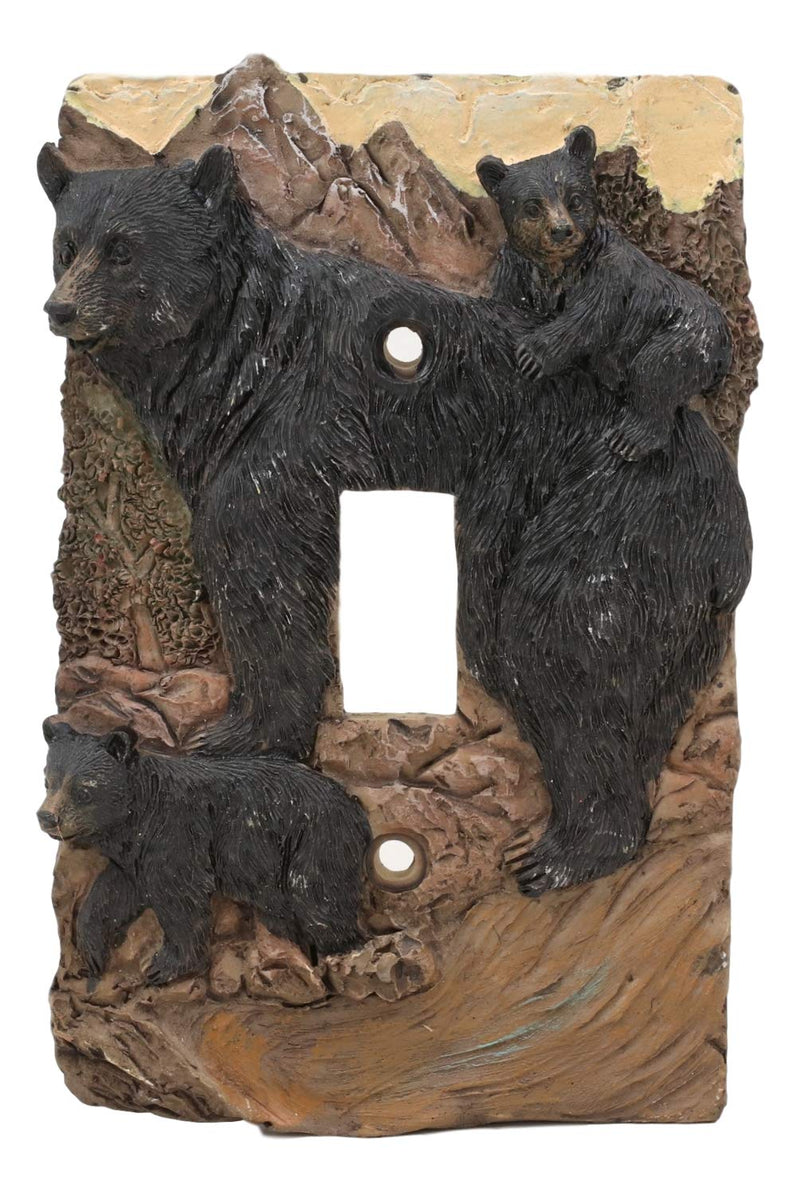 Rustic Western Mountain Bear And Cubs Single Toggle Switch Plate Cover Set of 2