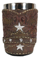 Rustic Western Cowboy Boot W/ Lone Star And Spur Faux Tooled Leather Coffee Mug