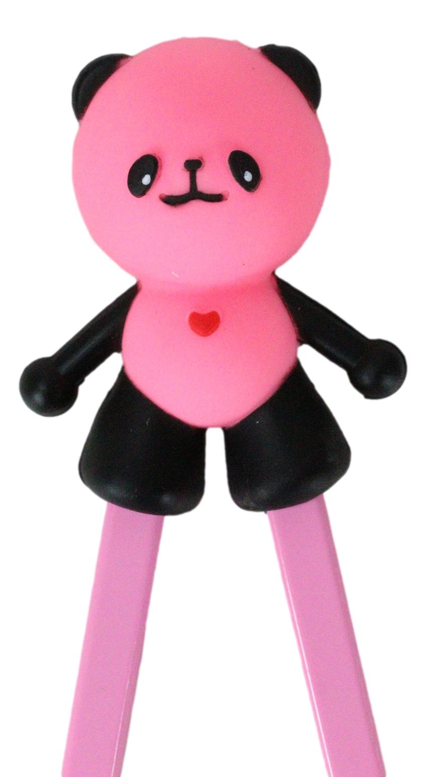 Hot Pink Love Giant Panda Reusable Training Chopsticks Set With Silicone Helper - Ebros Gift
