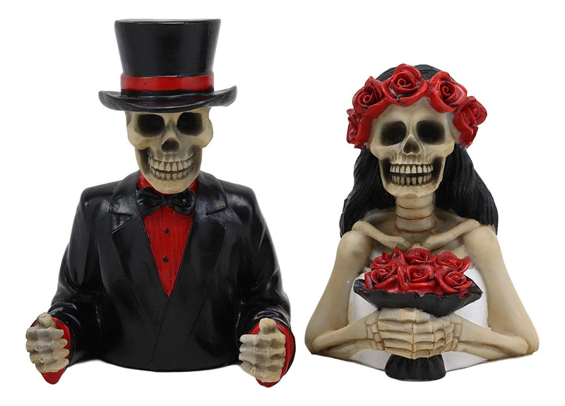 Ebros Wedding Bride And Groom Skeleton Couple Figurine 2 Piece Set 5.25"Tall