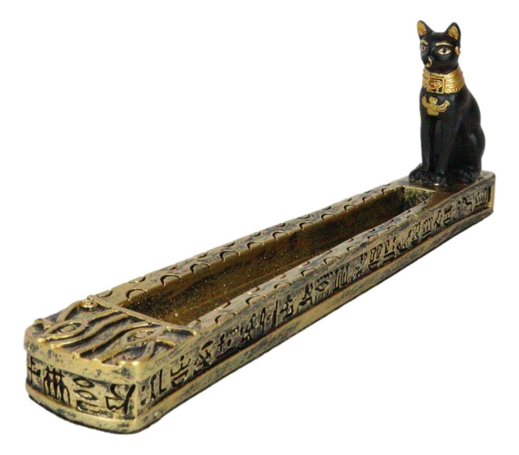Egyptian Goddess of Protection Bastet Cat Deity Hieroglyphic Incense Holder