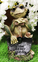 Ebros Whimsical Green Thumb Frog Toad Holding Welcome To Our Garden Shovel Figurine