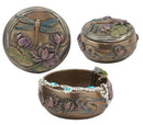 Ebros Nouveau Dragonfly Flitting Lily Over The Pond Round Jewelry Box Figurine