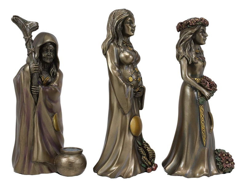 Celtic Wiccan Moon Cycle Triple Goddess Maiden Mother Crone Statue Set of 3