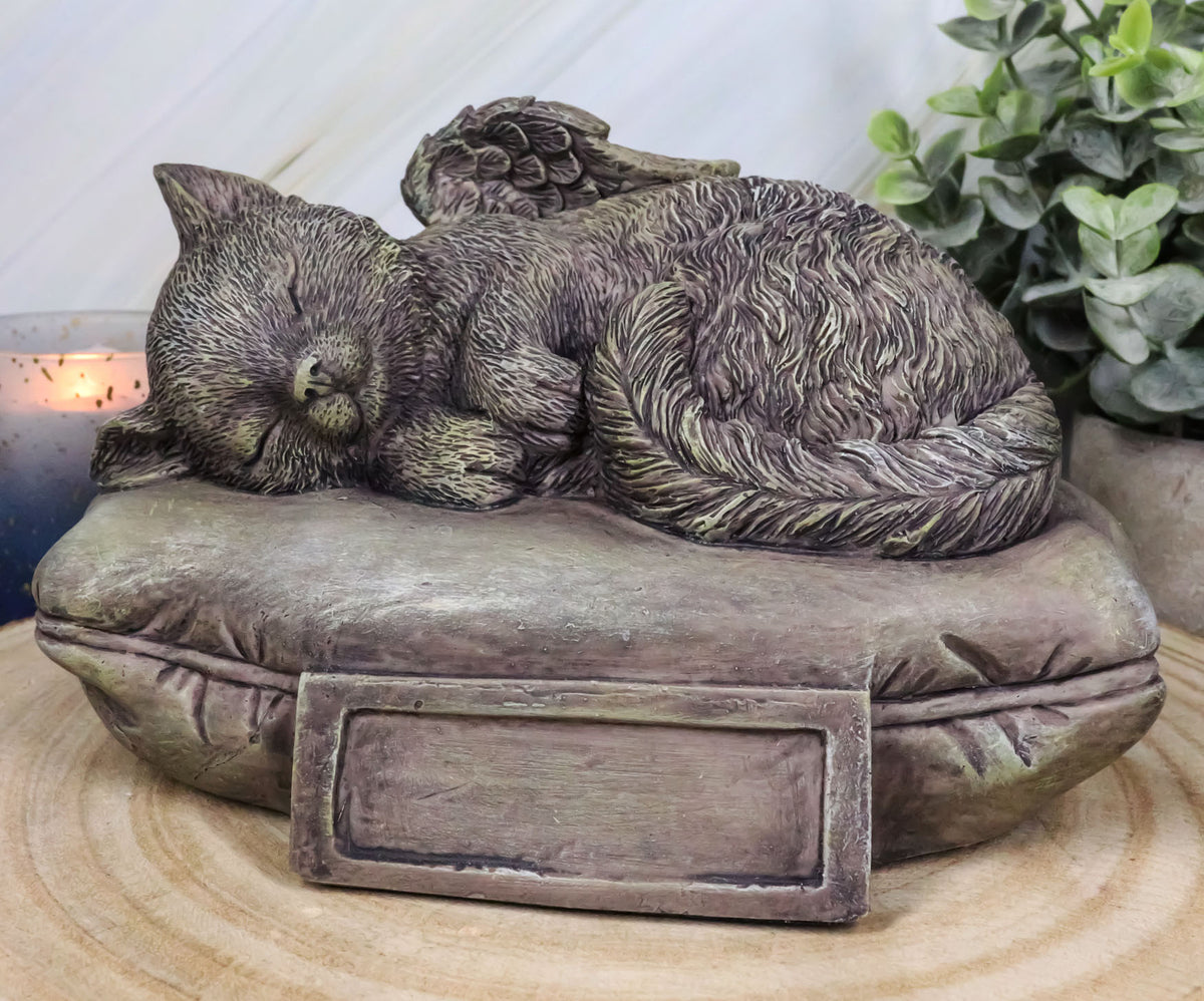 Heavenly Angel Cat Sleeping On Pillow Cremation Urn Small Pet Memorial Statue - Ebros Gift