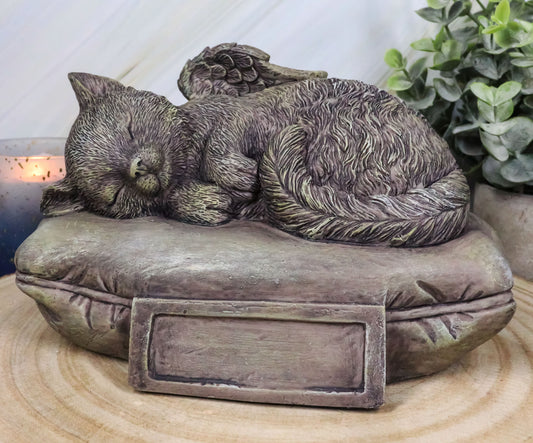 Heavenly Angel Cat Sleeping On Pillow Cremation Urn Small Pet Memorial Statue - Ebros Gift