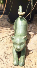 Crouching Cat With Bird Aluminum Garden Statue Figurine Home Decor 14" Length