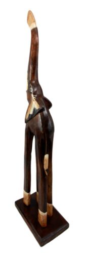 Balinese Wood Handicraft Large Striped Trumpeting Jungle Elephant Figurine 24"H