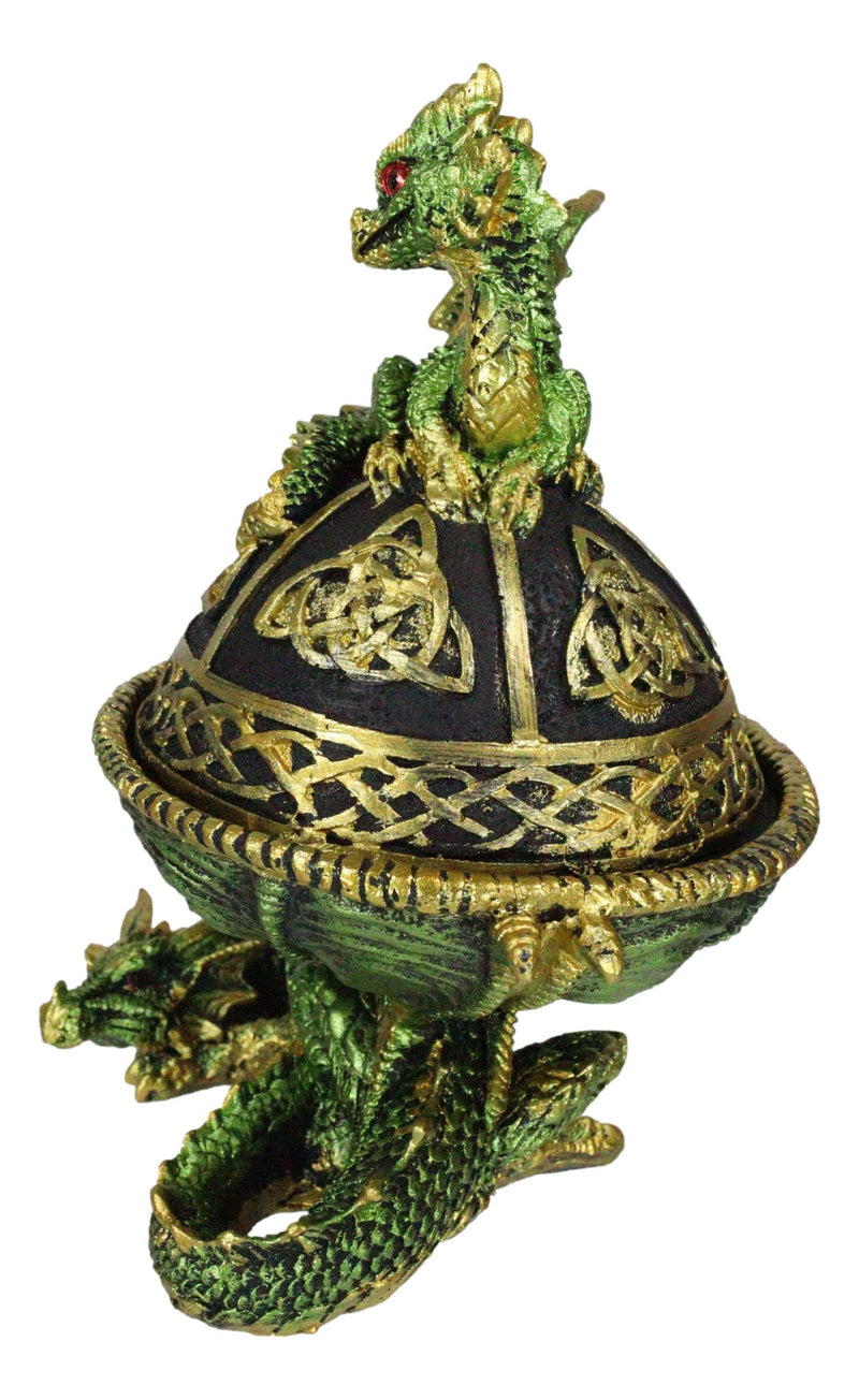 Green Dragon Mother With Hatchling On Celtic Knotwork Dome Egg Decorative Box