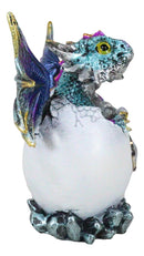Aqua Blue Iridescent Jeweled Baby Wyrmling Dragon In Crystal Gem Egg Figurine