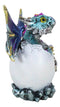 Aqua Blue Iridescent Jeweled Baby Wyrmling Dragon In Crystal Gem Egg Figurine