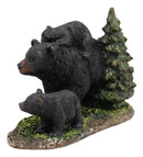 7.75" Long Realistic Black Momma Bear Piggybacking Her Cub By A Pine Tree Statue