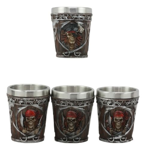 Pirate Captain And Buccaneer Skeleton Shot Glasses 2-Ounce Set Of 4 Novelties